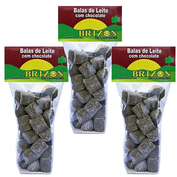 Bala de Leite com Chocolate com Açúcar 100g sem Glúten Balas e Caramelos Brizon Kit com 3 unidades