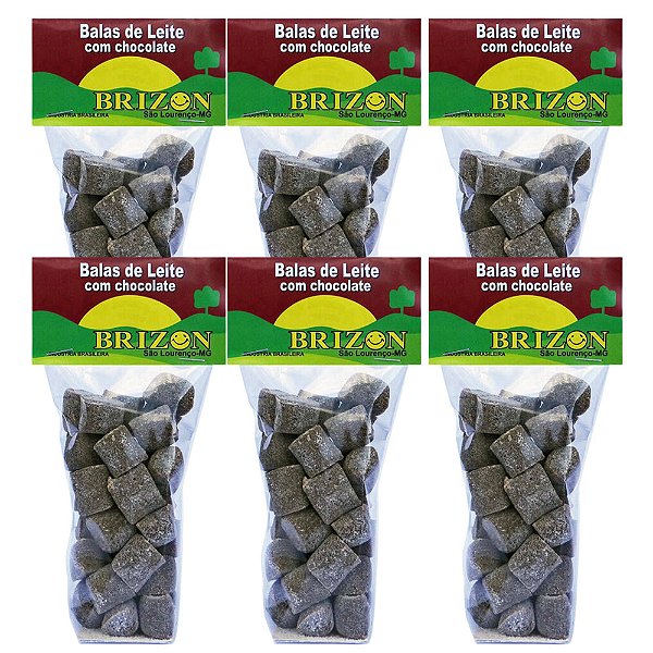 Bala de Leite com Chocolate com Açúcar 100g sem Glúten Balas e Caramelos Brizon Kit com 6 unidades