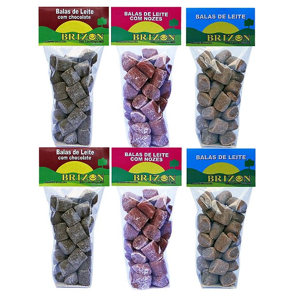 Kit 6 unidades de Bala de Leite Brizon Pura Chocolate e Nozes Balas com Açúcar