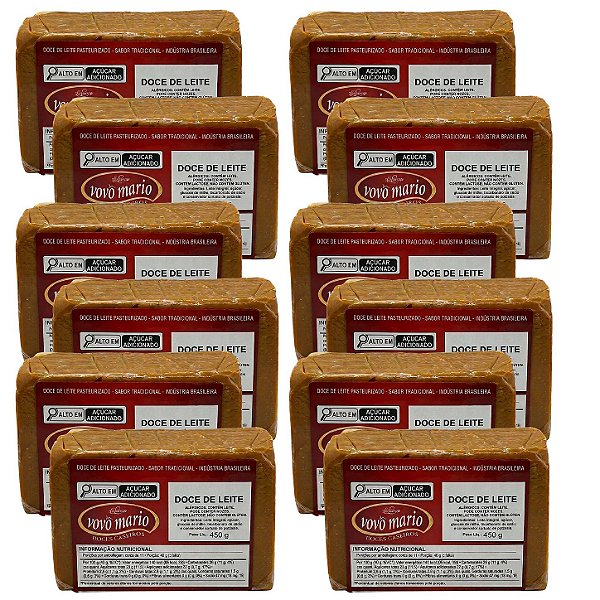 DOCE DE LEITE TABLETE PURO 450G DOCE VOVÔ MÁRIO KIT 12 UND