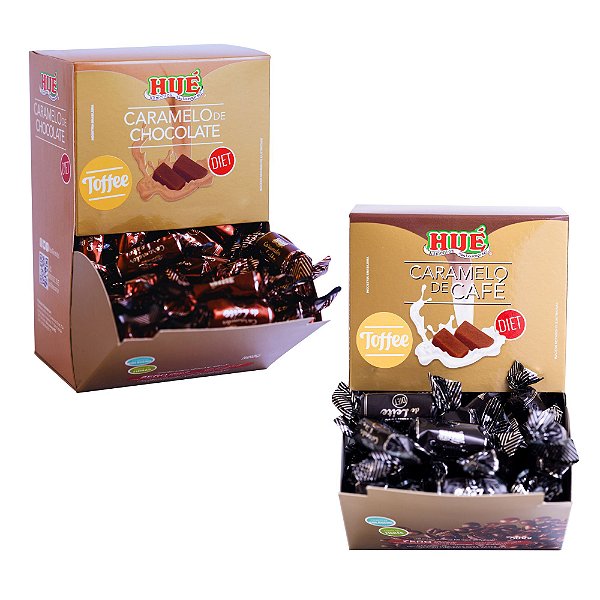 Kit Bala Toffee Caramelo Hué Torção Café e Chocolate Diet Display com 2 unidades