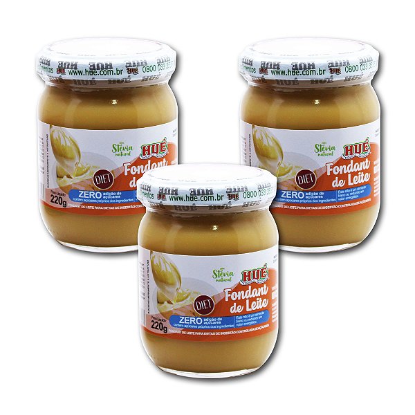 Fondant de Leite Puro (Doce de Leite) Diet Hué (Sem Adição de Açúcares) Sem Glúten Pote 220g​ Kit 3 unidades