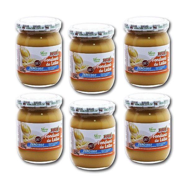 Fondant de Leite Puro (Doce de Leite) Diet Hué (Sem Adição de Açúcares) Sem Glúten Pote 220g​ Kit 6 unidades