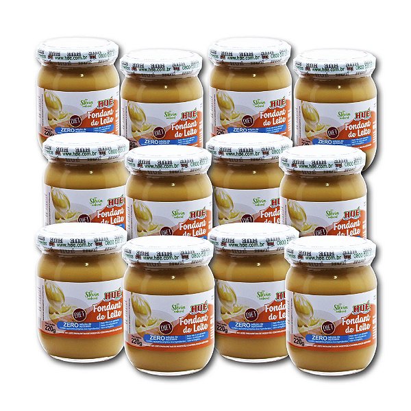 Fondant de Leite Puro (Doce de Leite) Diet Hué (Sem Adição de Açúcares) Sem Glúten Pote 220g​ Kit 12 unidades