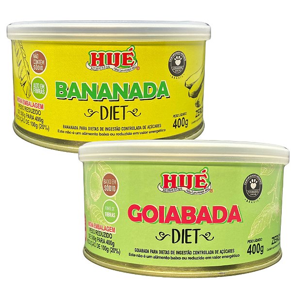 Bananada e Goiabada Diet Sem Glúten Sem Açúcar Hué em Lata 400g - Kit 2 unidades