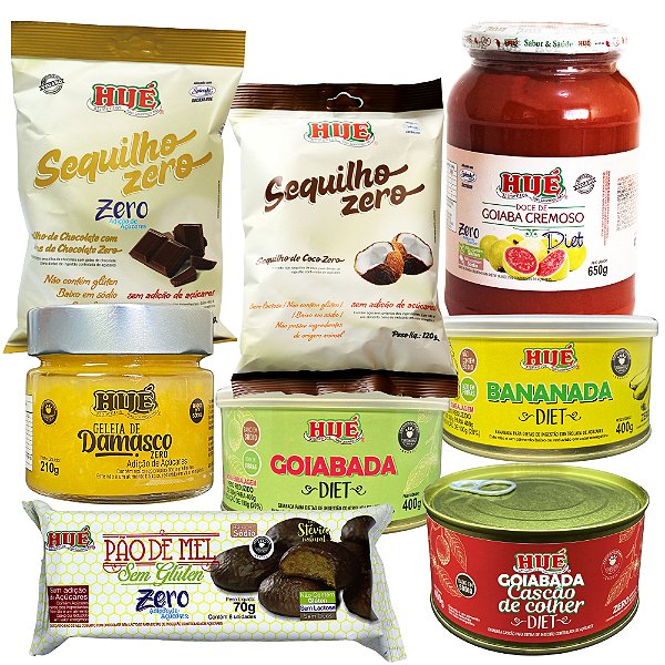 Kit Hué Sem Glúten Vegano Zero Diet Sem Lactose 8 Unidades com Doces Geleias e Sequilhos