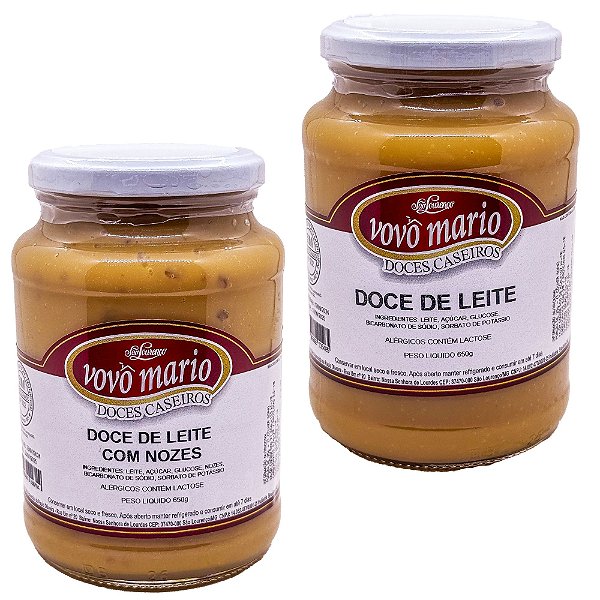 Doces de Leite Vovô Mário 650g com Açúcar Kit com 2 - Doce de Leite e Doce de Leite com Nozes
