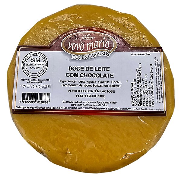 Doce de Leite com Chocolate em Tablete com Açúcar (Tradicional) sem Glúten 300g Doce Vovô Mário