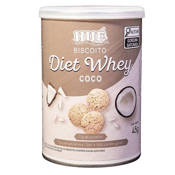 Biscoito Diet Whey 45g Hué Sabor Coco com 13g de Proteína sem Glúten Zero Açúcar