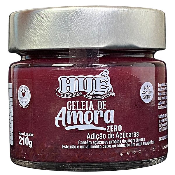 Geleia de Amora Zero Hué (Sem Adição de Açúcares) Vegano Sem Glúten Sem Lactose  210g