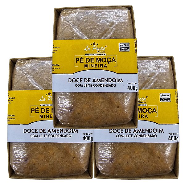 Pé de Moça Mineira - Doce de Amendoim com Leite Condensado Tablete 400g La Pasta - Kit 3 unidades