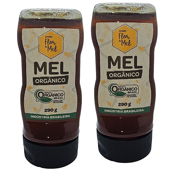 Mel Orgânico 290g (Puro) Sem Glúten Premium Apiário Flor de Mel - Kit 2 unidades