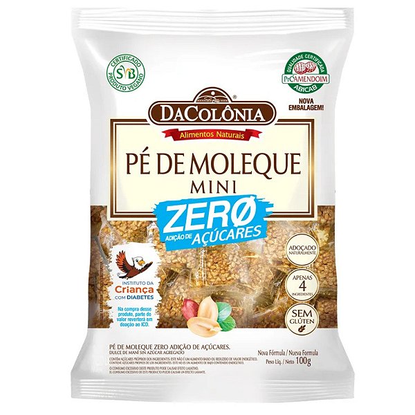 Pé De Moleque Zero 100g Adoçado Naturalmente Zero Açúcares Da Colônia