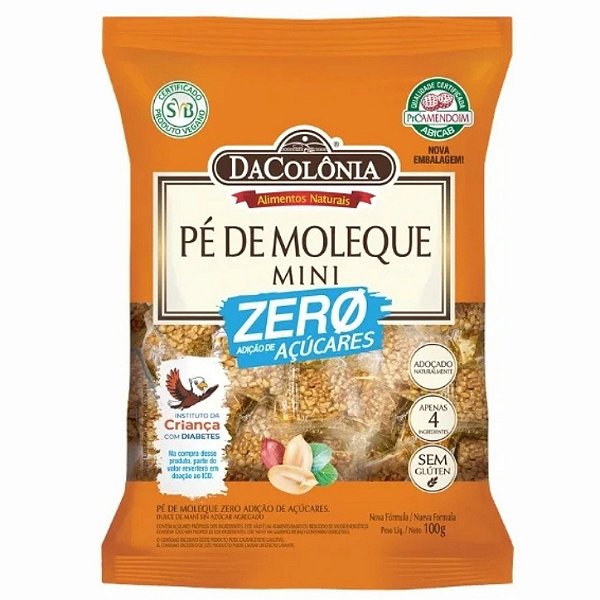 Pé De Moleque Zero 100g Adoçado Naturalmente Zero Açúcares Da Colônia