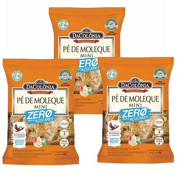 Pé De Moleque Zero 100g Adoçado Naturalmente Zero Açúcares Da Colônia Kit 3 unidades