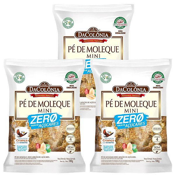 Pé De Moleque Zero 100g Adoçado Naturalmente Zero Açúcares Da Colônia Kit 3 unidades