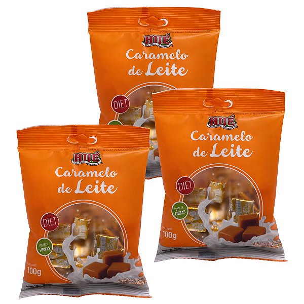 Bala de Caramelo de Leite Diet Hué 100g Sem Açúcar e Sem Glúten Kit com 3 unidades