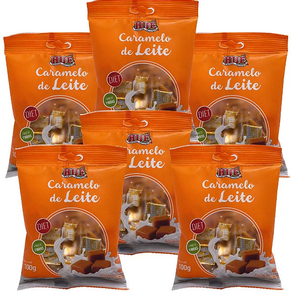 Bala de Caramelo de Leite Diet Hué 100g Sem Açúcar e Sem Glúten Kit com 6 unidades