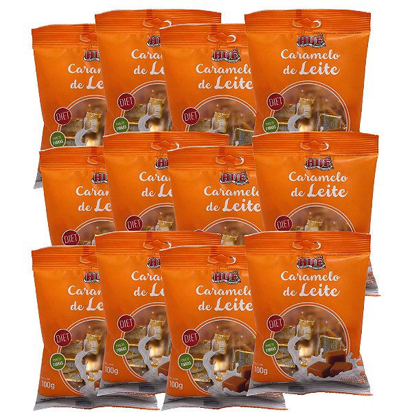 Bala de Caramelo de Leite Diet Hué 100g Sem Açúcar e Sem Glúten Kit com 12 unidades