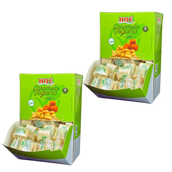 Bala de Caramelo Vegano Diet Hué Display 700g (Bala Mastigável) Kit 2 unidades