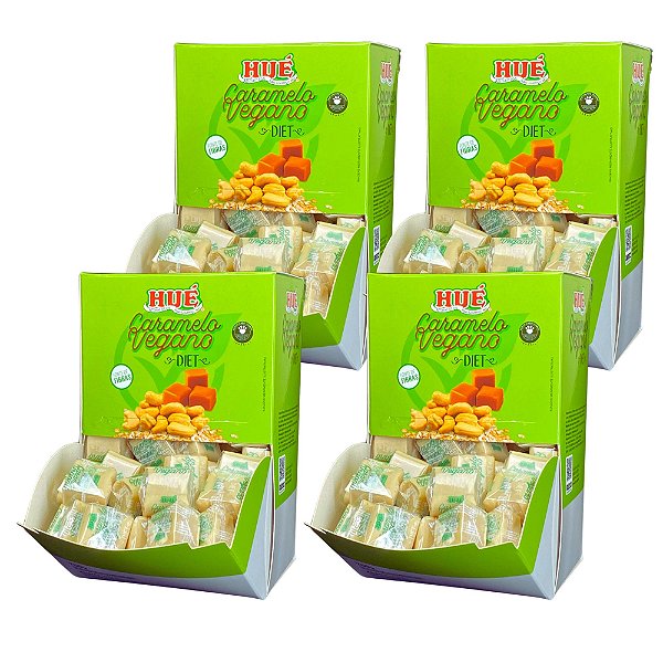 Bala de Caramelo Vegano Diet Hué Display 700g (Bala Mastigável) Kit 4 unidades