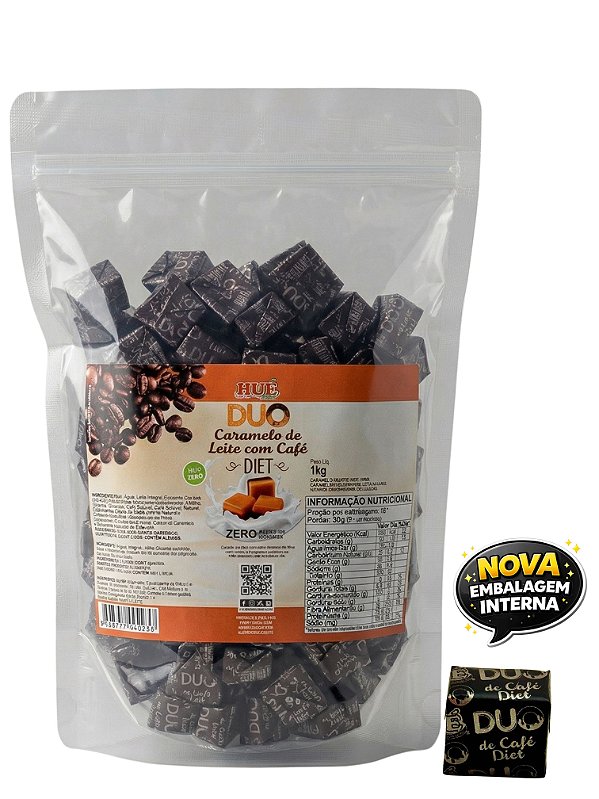 Bala Duo Caramelo de Leite Diet com Café Hué (Sem Adição de Açúcares) Sem Glúten Pacote 1KG