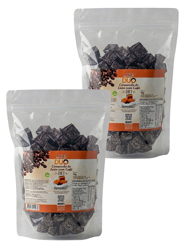 Bala Duo Caramelo de Leite Diet com Café Hué (Sem Adição de Açúcares) Sem Glúten Pacote 1KG Kit 2 unidades