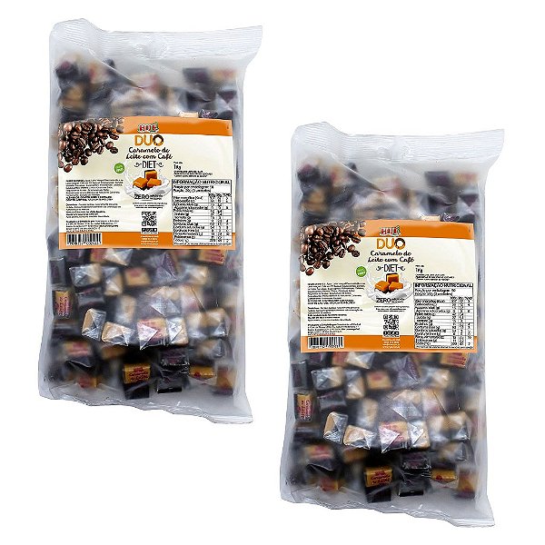 Bala Duo Caramelo de Leite Diet com Café Hué (Sem Adição de Açúcares) Sem Glúten Pacote 1KG Kit 2 unidades