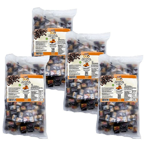 Bala Duo Caramelo de Leite Diet com Café Hué (Sem Adição de Açúcares) Sem Glúten Pacote 1KG Kit 4 unidades