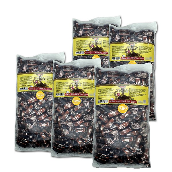 Bala Toffee Caramelo de Chocolate Diet Hué (Sem Adição de Açúcares) Sem Glúten Pacote 1KG Kit com 5 unidades