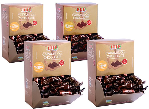 Bala Toffee de Caramelo de Chocolate Diet Hué Sem Glúten Display 500g kit com 4 unidades