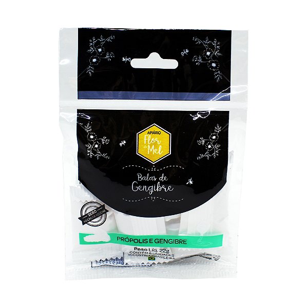 Balas de Gengibre e Própolis 22g Zero Adição de Açúcares Apiário Flor de Mel
