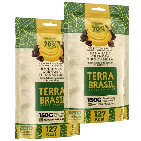 Bananada Cremosa coberta com Chocolate 70% Cacau Sem Adição de Açúcares Terra Brasil Kit com 2 pacotes com 5 Unidades de 30g em cada
