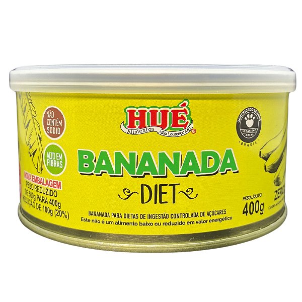 Bananada Diet 400g Vegana Não contém Sódio Alto em Fibras Sem Glúten