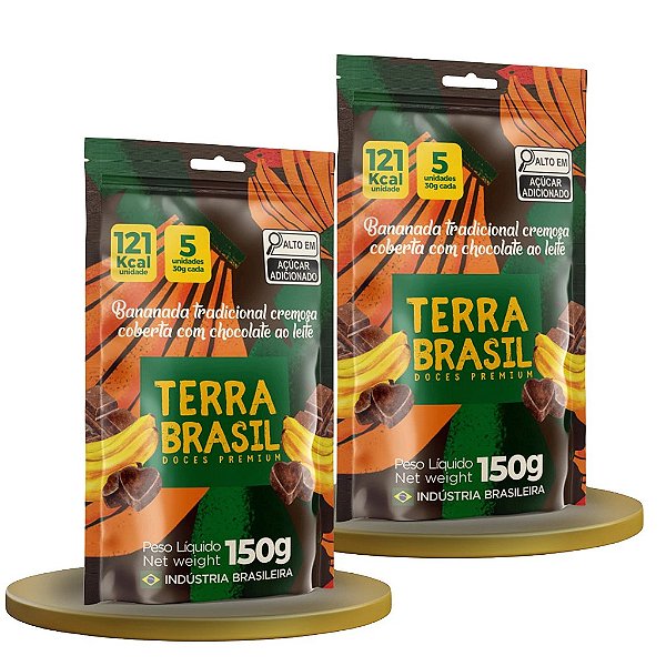 Bananinha Cremosa Coberta com Chocolate Tradicional Terra Brasil 150g Kit 2 unidades (pouch 5 Unidades de 30g)