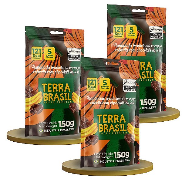 Bananinha Cremosa Coberta com Chocolate Tradicional Terra Brasil 150g Kit 3 unidades (pouch 5 Unidades de 30g)