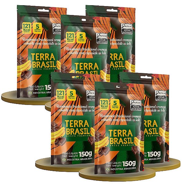 Bananinha Cremosa Coberta com Chocolate Tradicional Terra Brasil 150g Kit 6 unidades (pouch 5 Unidades de 30g)