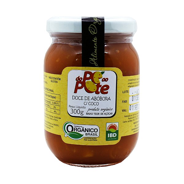 Doce de Abóbora com Coco Orgânico 300g com Açúcar Sem Glúten Sem Lactose Do Pé ao Pote