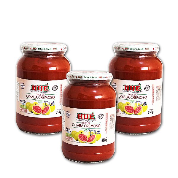 Doce de Goiaba Cremoso Diet Hué (Sem Adição de Açúcares) Vegano Sem Glúten Sem Lactose 650g Kit 3 unidades