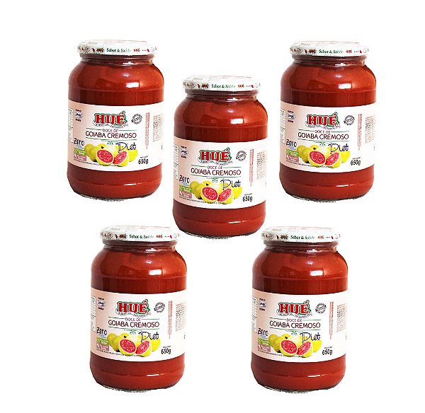 Doce de Goiaba Cremoso Diet Hué (Sem Adição de Açúcares) Vegano Sem Glúten Sem Lactose 650g Kit 5 unidades