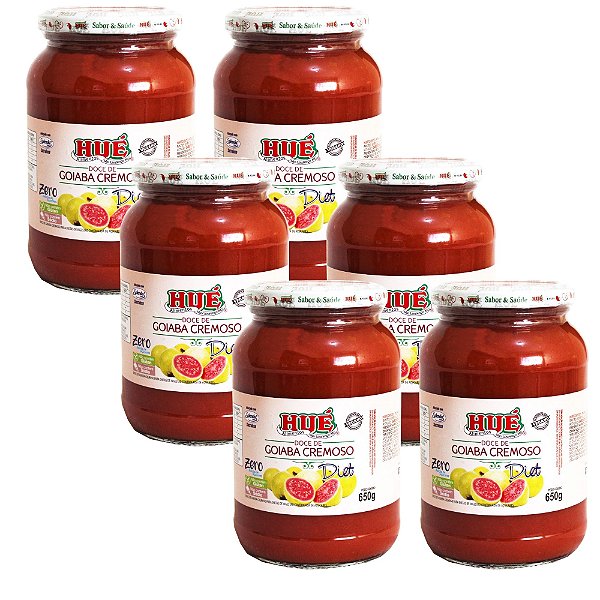 Doce de Goiaba Cremoso Diet Hué (Sem Adição de Açúcares) Vegano Sem Glúten Sem Lactose 650g Kit 6 unidades