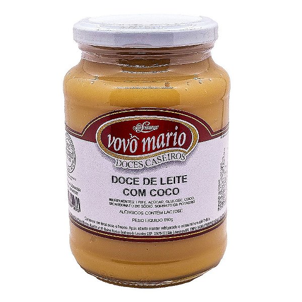 Doce de Leite com Coco com Açúcar Sem Glúten Pote 650g​ Doce Vovô Mário