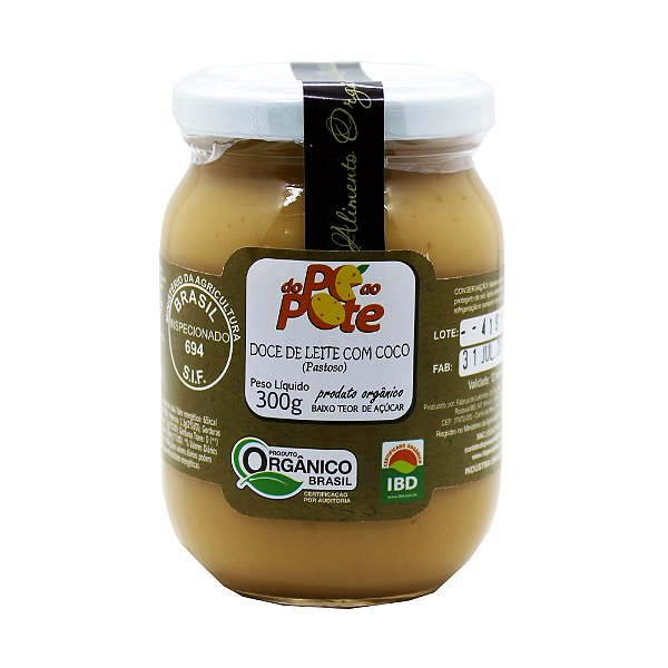 Doce de Leite com Coco Orgânico 300g com Açúcar Sem Glúten Do Pé ao Pote