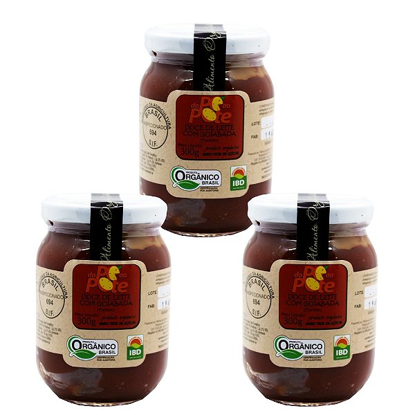 Doce de Leite com Goiabada Orgânico 300g com Açúcar Sem Glúten Do Pé ao Pote Kit 3 unidades
