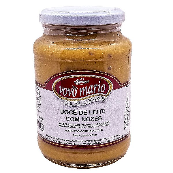 Doce de Leite com Nozes com Açúcar Sem Glúten Pote 650g​ Doce Vovô Mário