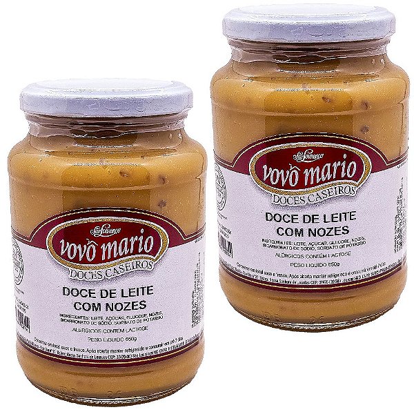 Doce de Leite com Nozes com Açúcar Sem Glúten Pote 650g​ Doce Vovô Mário Kit 2 unidades
