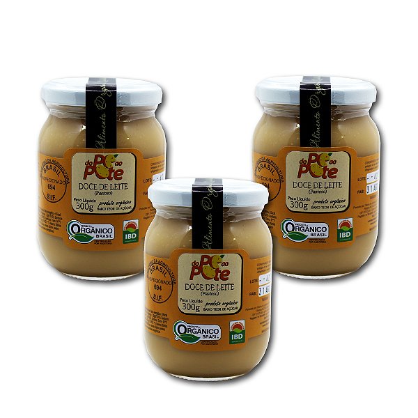 Doce de Leite Puro Orgânico 300g com Açúcar Sem Glúten Do Pé ao Pote Kit 3 unidades