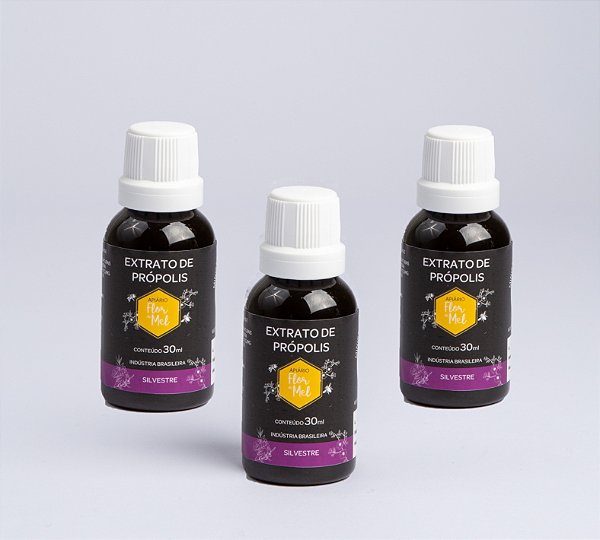 Extrato de Própolis 30 ml Gotejador Sem Glúten Apiário Flor de Mel Kit 3 unidades