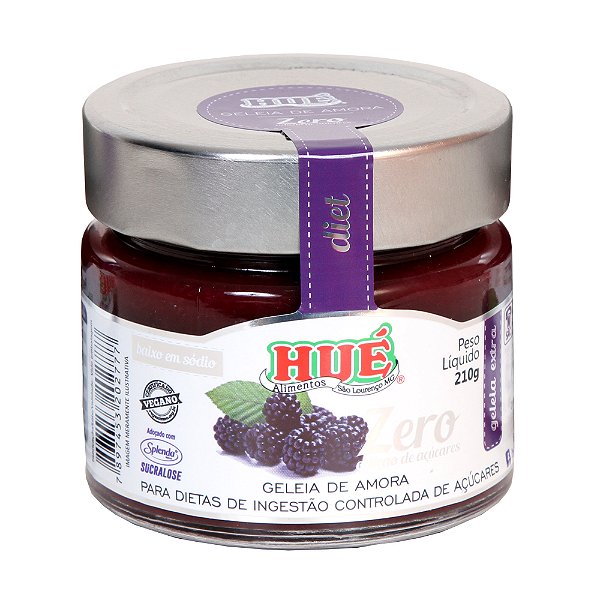 Geleia de Amora Zero Hué (Sem Adição de Açúcares) Vegano Sem Glúten Sem Lactose 210g