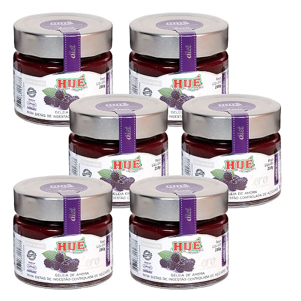 Geleia de Amora Zero Hué (Sem Adição de Açúcares) Vegano Sem Glúten Sem Lactose 210g Kit 6 unidades